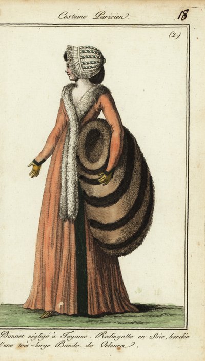 Modische Frau mit riesigem Pelzmuff von French School