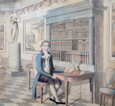 Herr liest in seiner Bibliothek von French School