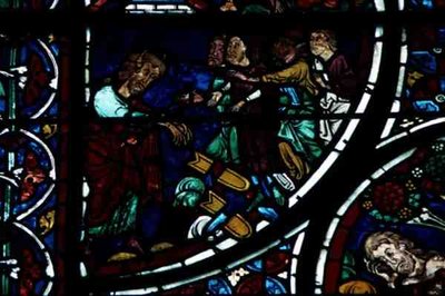 Moses zerbricht die Tafeln von French School