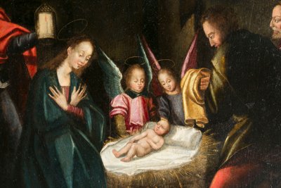 Geburt Christi. Triptychon von Aubery von French School