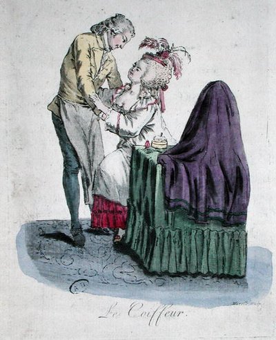Der Friseur und eine Dame der Mode von French School