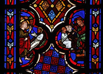Fenster w1, das die Auferweckung des Lazarus darstellt von French School
