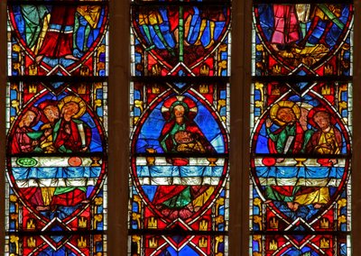 Fenster w200, das letzte Abendmahl darstellend von French School