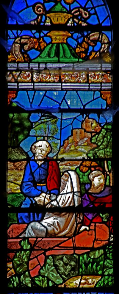 Fenster w38, das die Auferweckung des Lazarus darstellt von French School