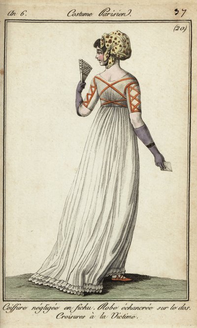 Frau im Opferstil-Kreuzbandkleid von French School