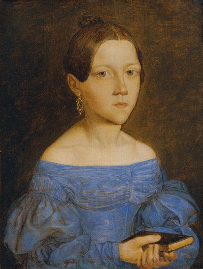 Brustbild eines jungen Mädchens in blauem Kleid von Friedrich Wasmann