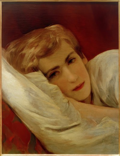 Friedrich (Fritz) Amerling auf dem Krankenbett von Friedrich von Amerling