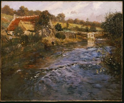 Flusslandschaft mit einer Wäscherin von Frits Thaulow