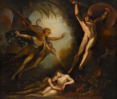 Satan erschrickt, berührt von Ithuriels Speer, 1779 von Füssli
