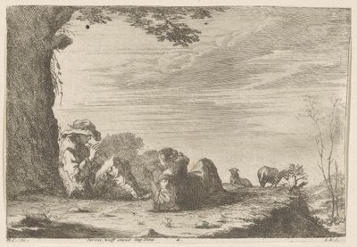 Musizierende Hirten mit Schafen in rustikaler Landschaft von Gabriel Ehinger