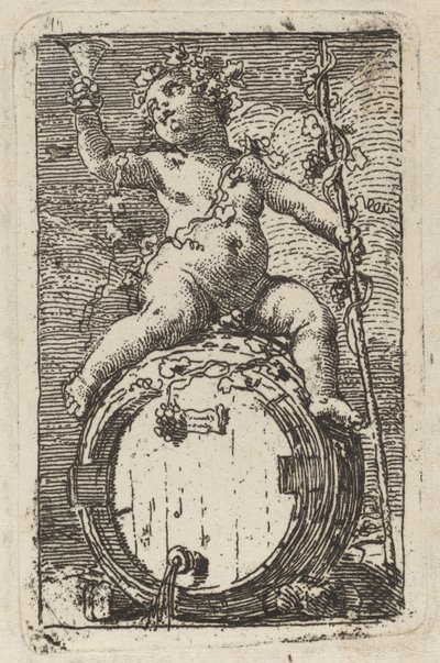 Der kleine Bacchus reitet auf einem Weinfass von Gaetano Gandolfi