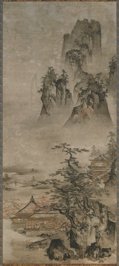Landschaft: Berge, Bach und Häuser von Gakuo Zokyu