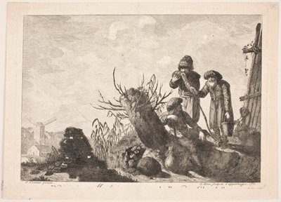 Drei Bauern in einer Landschaft von Georg Haas