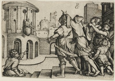 Virgil in einem Korb aufgehängt, Kopie von Georg Pencz