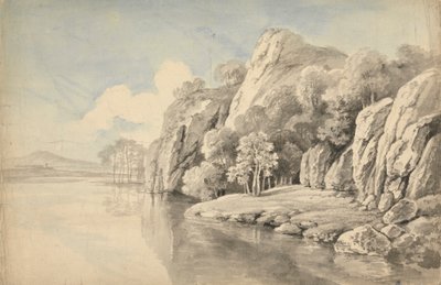 Flussufer mit hohen Felsen von George Barret