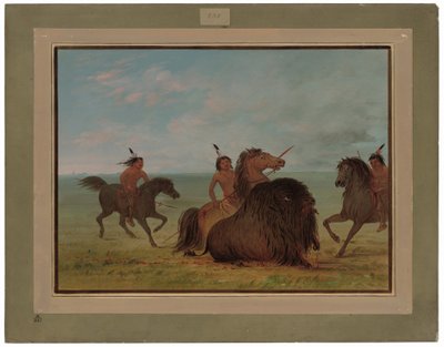 Camanchees, die einen Büffelbullen lanzen von George Catlin