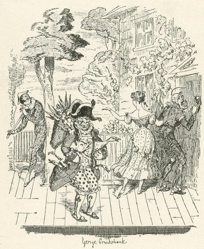 Joseph Grimaldi in Harlekinade von George Cruikshank