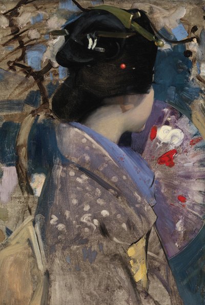 Japanische Dame mit einem Fächer von George F. Henry