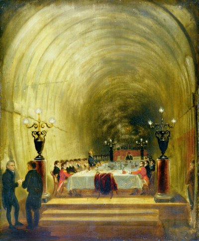 Bankett im Thames Tunnel, ca. 1827 von George Jones