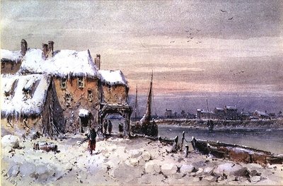 Haus am Fluss im Winterfrost von George Knox