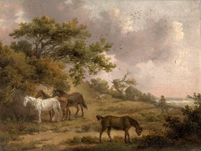 Landschaft mit vier Pferden von George Morland