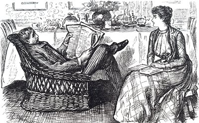 Ein Ehemann und eine Ehefrau beim Lesen von George du Maurier