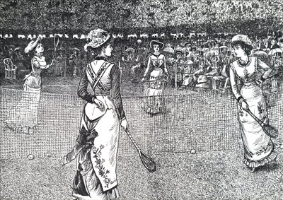 Damen spielen Rasentennis von George du Maurier