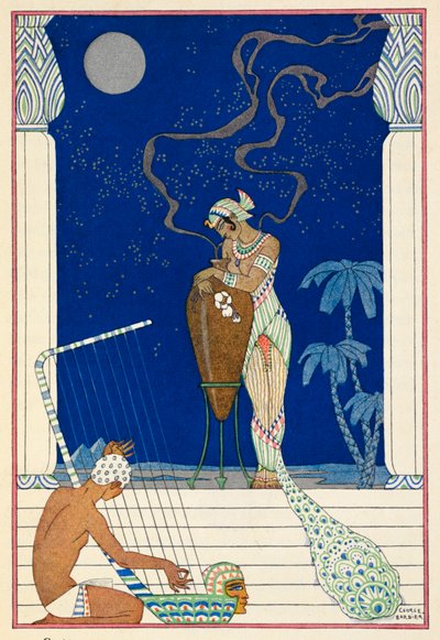 Ägypten. Eine ägyptische Person und ein Musiker. von Georges Barbier