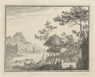 Flusslandschaft mit Anlegestelle von Gerard Melder