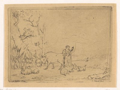 Spinnende Hirtin von Gerardus Emaus de Micault
