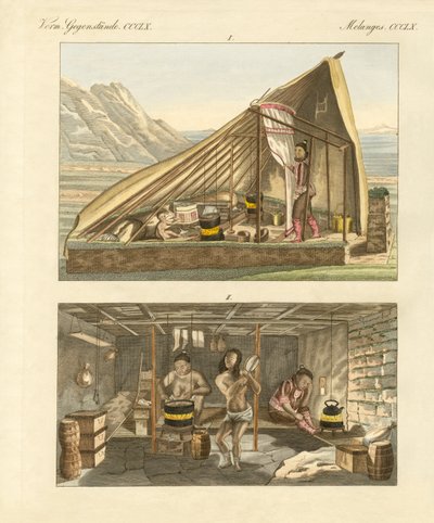 Wohnungen der Grönländer (farbige Gravur) von German School