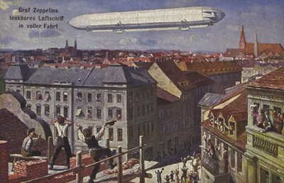 Luftschiff von Graf Ferdinand von Zeppelin im Flug von German School