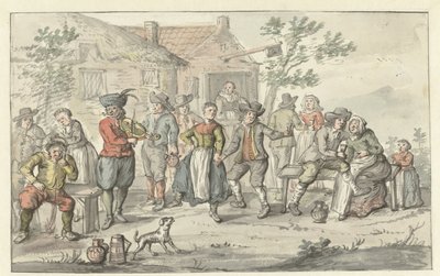 Fröhliche Gesellschaft vor einem Gasthaus von Gerrit Grasdorp