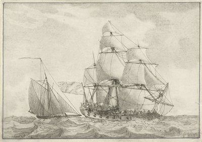 Kutter und ein Kriegsschiff von Gerrit Groenewegen