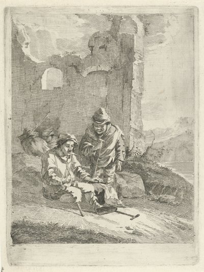 Vier Figuren bei einer Ruine von Gerrit Groenewegen