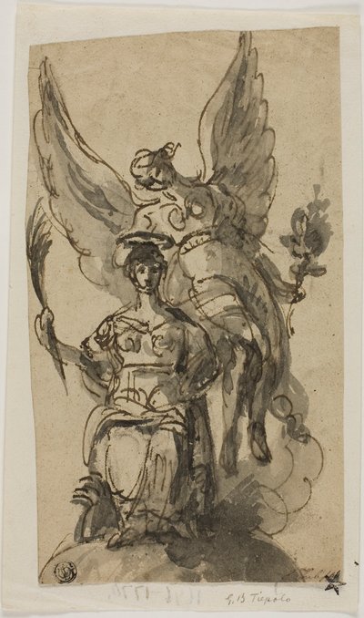 Sitzende Frau, gekrönt von einem Engel von Giambattista Tiepolo