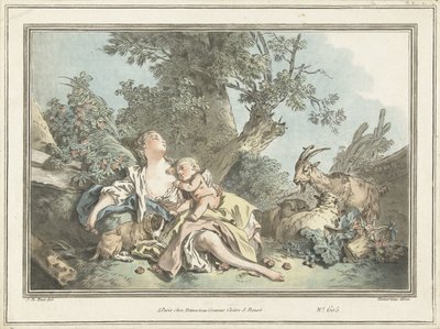 Schlafende Hirtin und schlafender Amor von Gilles Antoine Demarteau