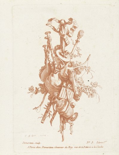 Trophäe mit Musikinstrumenten von Gilles Antoine Demarteau