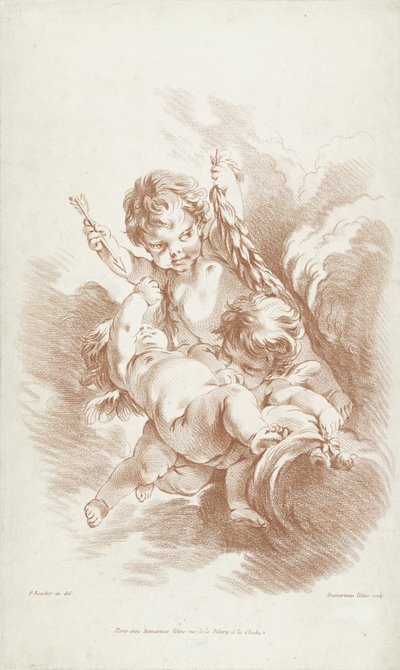 Drei spielende Putti auf Wolken von Gilles Demarteau