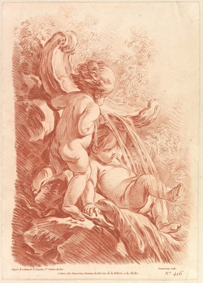 Brunnen mit zwei Putten, ca. 1773 von Gilles Demarteau