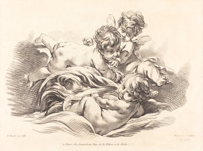Drei Engel spielen auf einer delfinähnlichen Welle von Gilles Demarteau