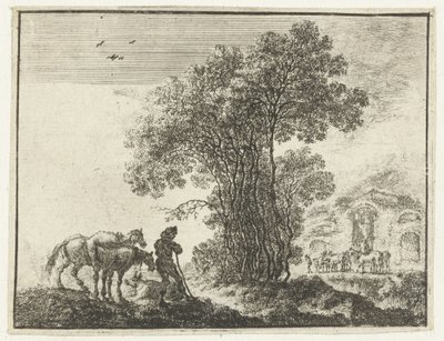 Landschaft mit einem Bauern und zwei Pferden von Gilles Neyts