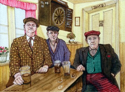 Drei Männer in einem Pub, 1984 von Gillian Lawson