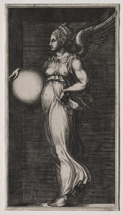 Allegorische Figur, die eine Kugel hält von Giorgio Ghisi