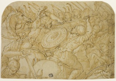 Kavalleriegefecht (recto); Architekturskizze (verso) von Giorgio Vasari