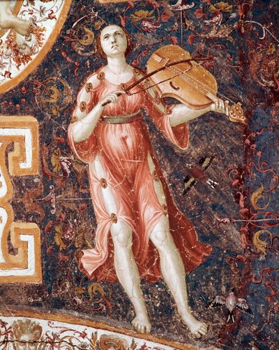 Junge Frau, die Geige spielt (Fresko) von Giorgio Vasari