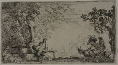 Satyr ruht unter einem Herm von Giovanni Benedetto Castiglione