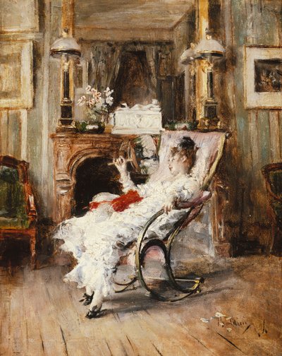 Eine elegante Dame mit einem Fächer, 1874 von Giovanni Boldini