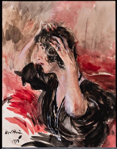 Mädchen schaut sich im Spiegel an von Giovanni Boldini