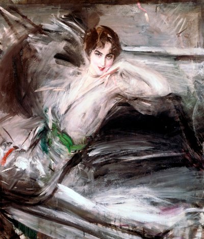 Frau auf einem Stuhl sitzend von Giovanni Boldini